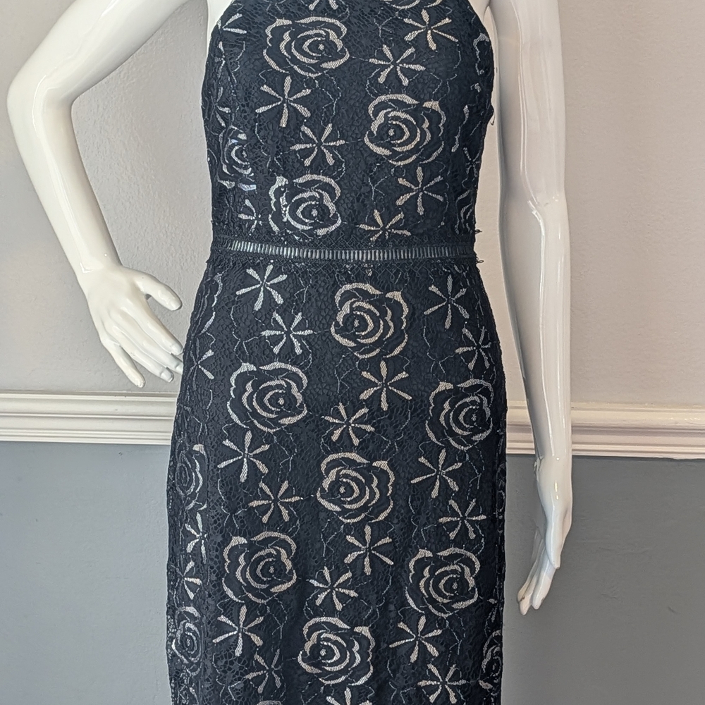 Francesca's Collections Black Floral Strapless Dress